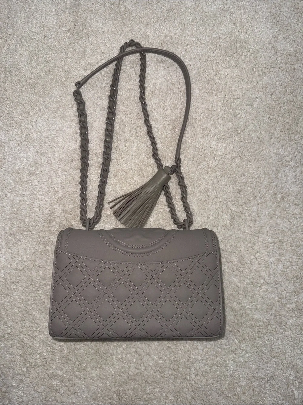 Tory Burch Fleming Small Quilted Leather Convertible Shoulder Bag in Taupe